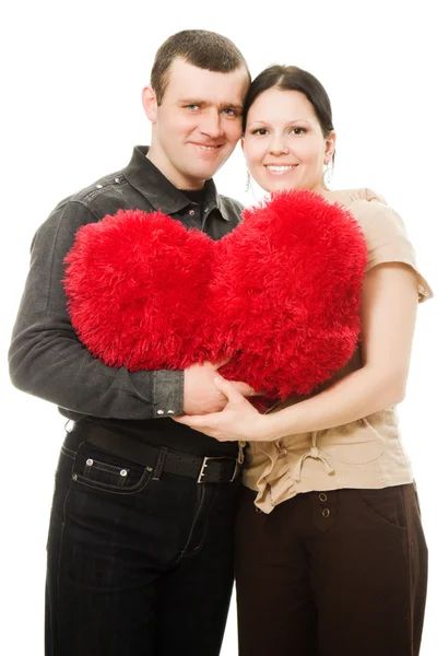 Man and woman with a heart in his hands — Stock Photo, Image
