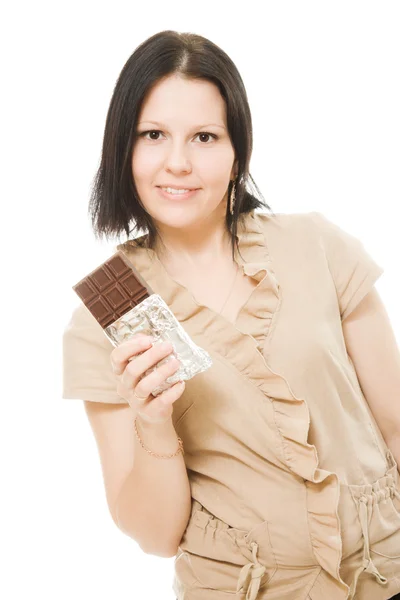 Retrato de mujer hermosa con un chocolate —  Fotos de Stock