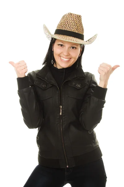 Cowboy donna su uno sfondo bianco . — Foto Stock