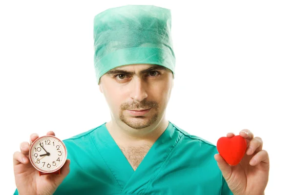 Γιατρός άνθρωπος με ένα ρολόι και καρδιά — Φωτογραφία Αρχείου