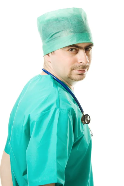 Médico masculino com estetoscópio — Fotografia de Stock