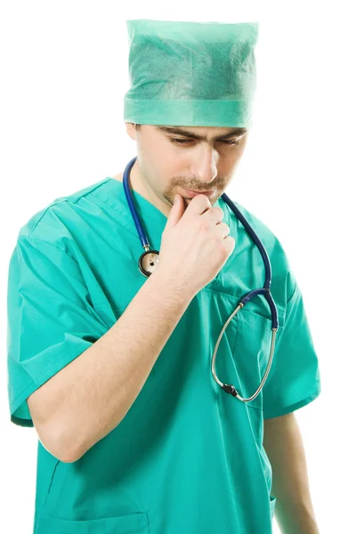 L'homme pense que le chirurgien avec un stéthoscope — Photo