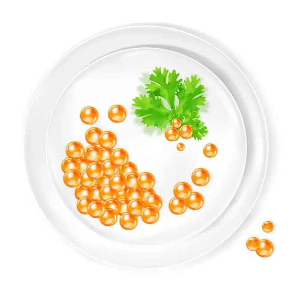Caviar e salsa em um prato branco —  Vetores de Stock