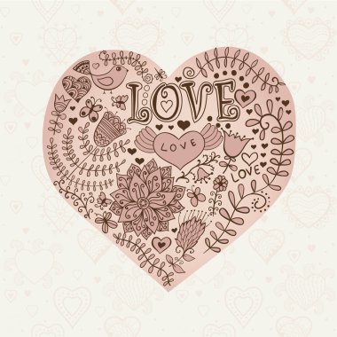 Floral heart. Heart made of flowers.Doodle Heart clipart