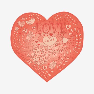 Floral heart. Heart made of flowers.Doodle Heart clipart