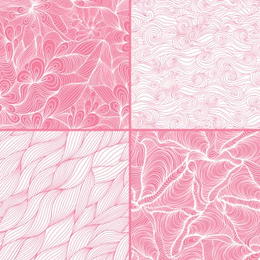 Set of four seamless abstract hand-drawn pattern, waves backgrou clipart