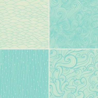 Set of four seamless abstract hand-drawn pattern, waves backgrou clipart