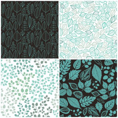 Set of Four Seamless Pattern With Leaf. Abstract leaf texture, e