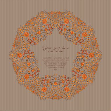 Ornamental round lace frame. Background for celebrations, holida clipart