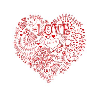 Floral heart. Heart made of flowers.Doodle Heart clipart