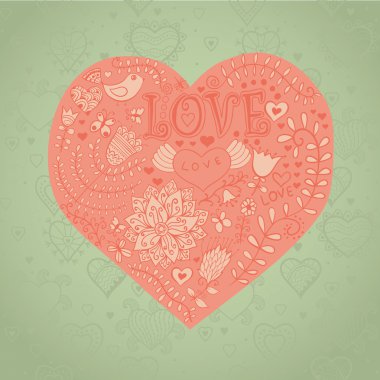 Floral heart. Heart made of flowers.Doodle Heart clipart