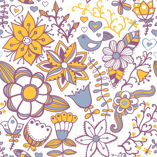 Nahtlose Textur mit Blumen und Schmetterlingen. endlose Blumenpracht — Stockvektor