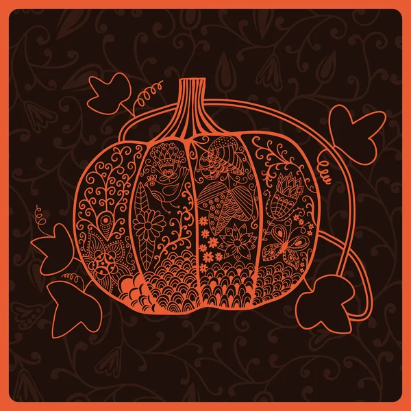 Calabaza adornada, tarjeta de Halloween estilizada — Vector de stock