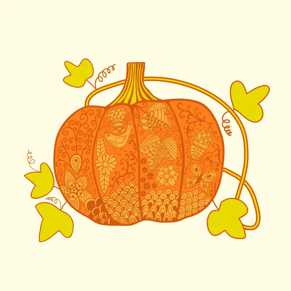 Calabaza adornada, tarjeta de Halloween estilizada — Vector de stock