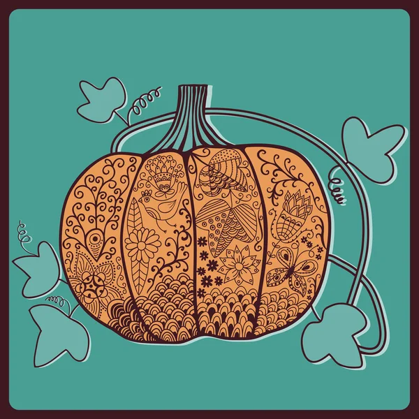 Ornated pompoen, gestileerd halloween-kaart — Stockvector