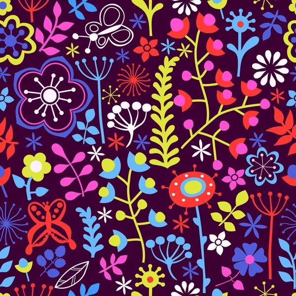 Nahtlose Textur mit Blumen und Schmetterlingen. endlose Blumenpracht — Stockvektor