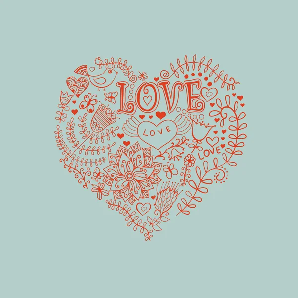 Corazón floral. Corazón hecho de flores.Doodle Corazón — Vector de stock