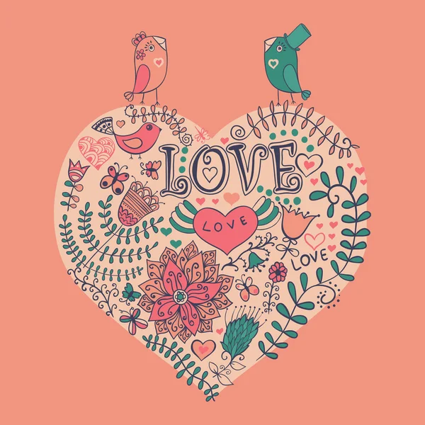 Blommigt hjärta. hjärtat av flowers.doodle hjärta — Stock vektor