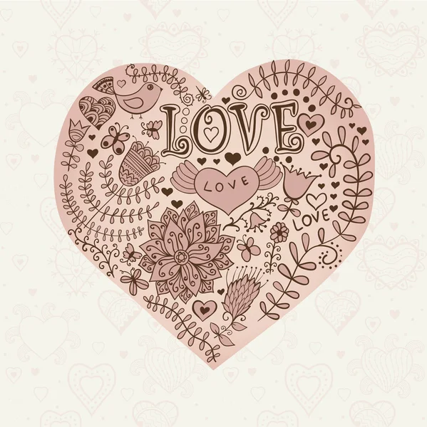 Floral hart. hart gemaakt van flowers.doodle hart — Stockvector