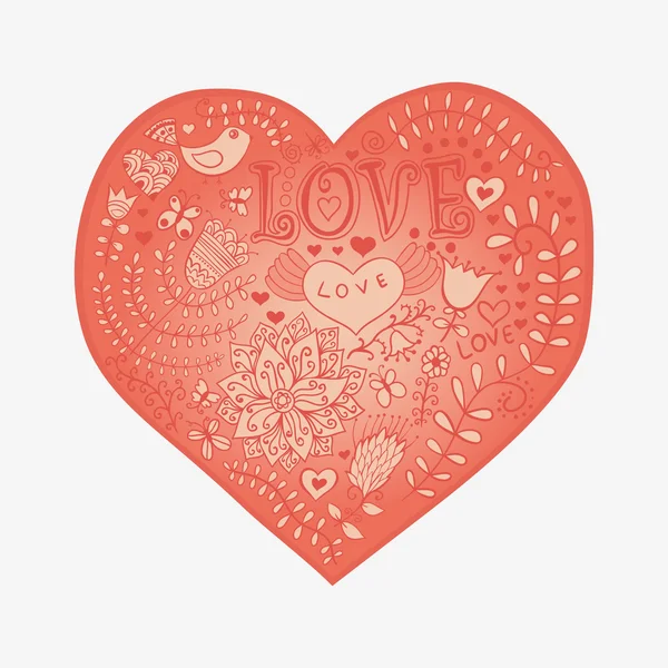 Corazón floral. Corazón hecho de flores.Doodle Corazón — Vector de stock