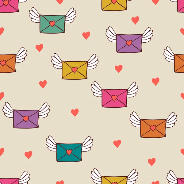 Бесшовный рисунок с почтовыми письмами. Любовная почта . — стоковый вектор