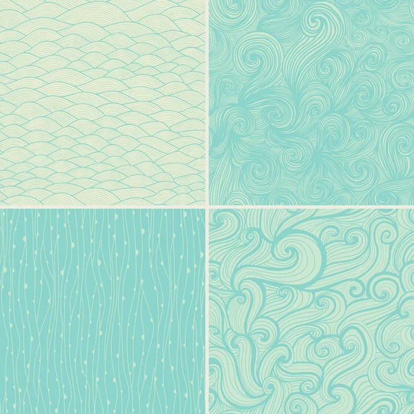 组的四个无缝抽象手绘模式，波 backgrou — 图库矢量图片