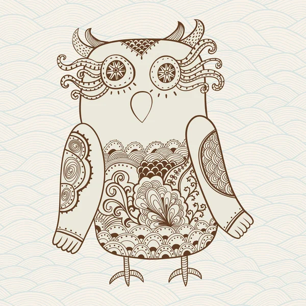 Söt dekorativ uggla, vektor illustration. Lacy fågel. — Stock vektor