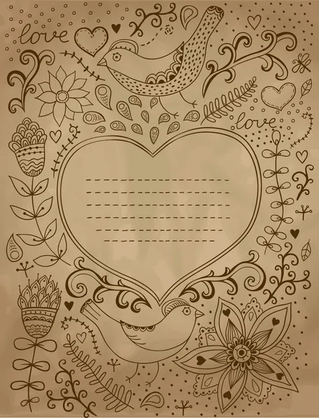 Vintage retro background with floral ornament and heart in the m — Stock Vector