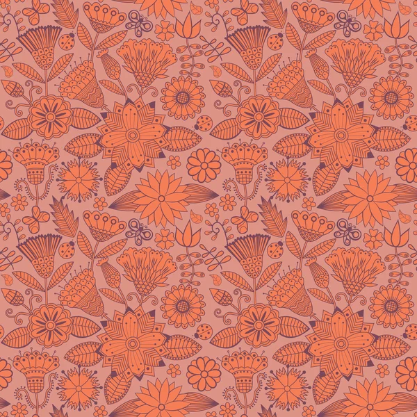 Бесшовная текстура с цветами и бабочками. Бесконечный цветочный папа — стоковый вектор