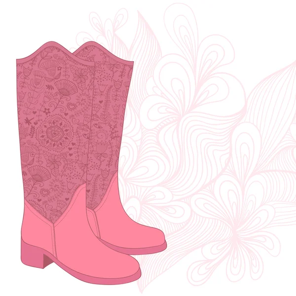 Vintage Stiefel mit floralem Stoff. Cowboystiefel mit Blumenschmuck — Stockvektor