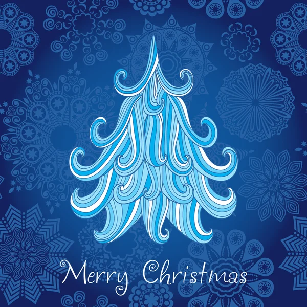 Christmas tree, Marry Christmas card with snowflakes seamless ba — Stock Vector