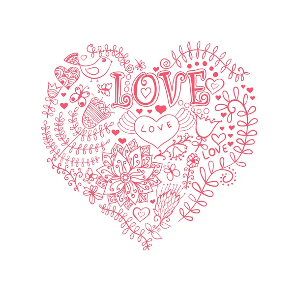 Květinové srdce. srdce z flowers.doodle srdce — Stockový vektor