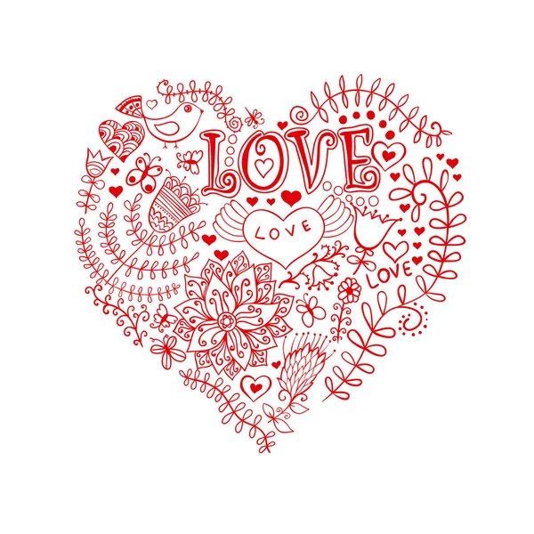 Coração floral. Coração feito de flores.Doodle Coração — Vetor de Stock