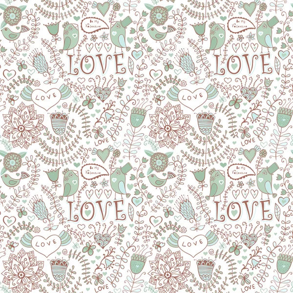 Textura perfecta con flor, pájaro y mariposa. Endless floral — Vector de stock