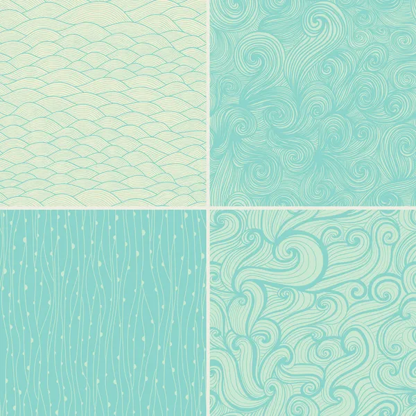 Set van vier naadloze abstracte handgetekende patroon, golven CHTERGRO — Stockvector