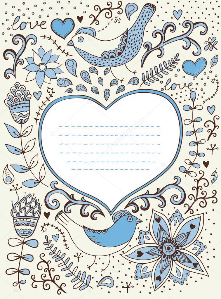 Vintage retro background with floral ornament and heart in the m
