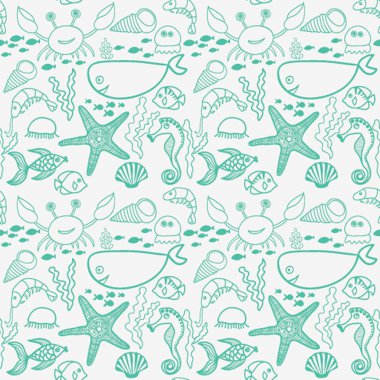 Marine seamless pattern, endless texture of sea world clipart