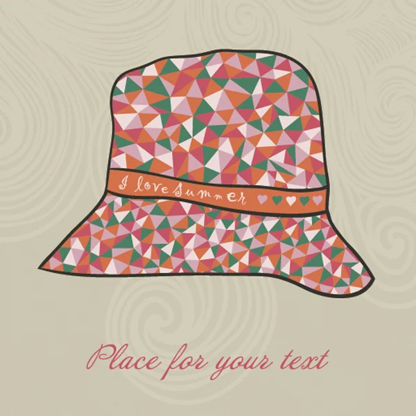 Módní klobouk vyroben z trojúhelníků, miluju letní klobouk. — Stockový vektor