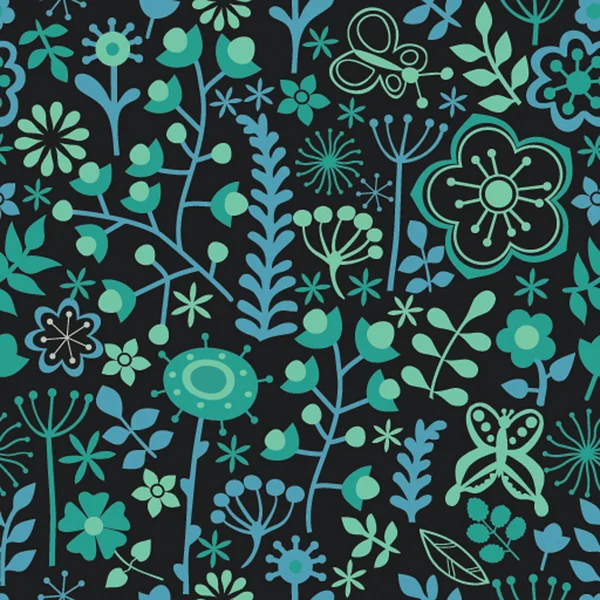 Texture transparente avec des fleurs et des papillons. Infini floral pa — Image vectorielle