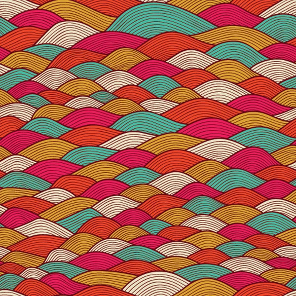 Bunte nahtlose abstrakte handgezeichnete Muster, Wellen Hintergrund — Stockvektor