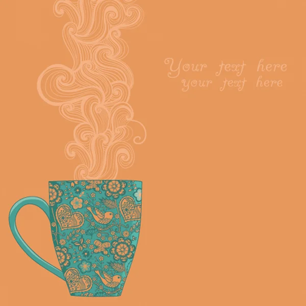 Tasse à café et thé avec motif floral. Fond de tasse. Drin chaud — Image vectorielle
