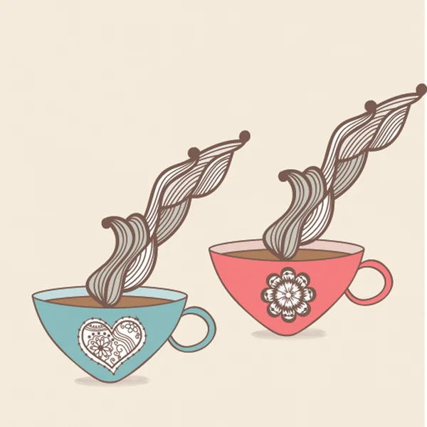 Caneca de café e chá com padrão floral. Fundo da taça. Seca quente — Vetor de Stock