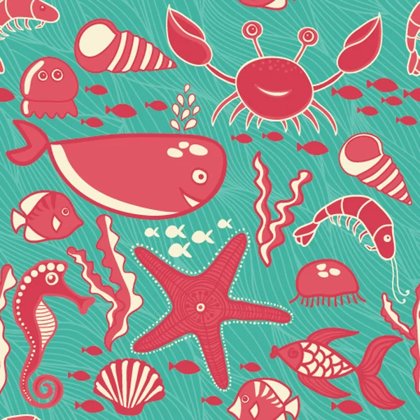 Marine nahtlose Muster, endlose Textur der Meereswelt — Stockvektor