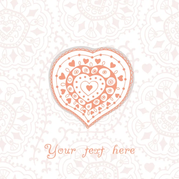 Coeur orné sur motif floral sans couture avec place pour votre texte — Image vectorielle