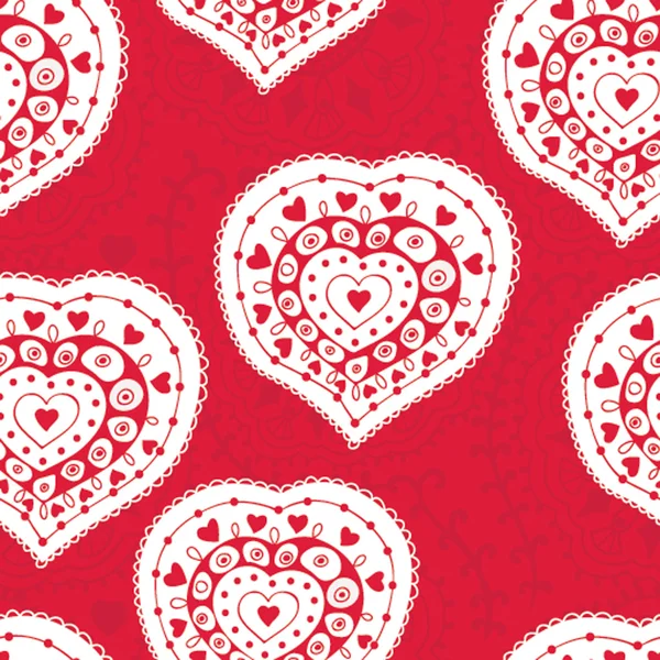 Ornate heart on seamless floral pattern with place for your text — Stock Vector