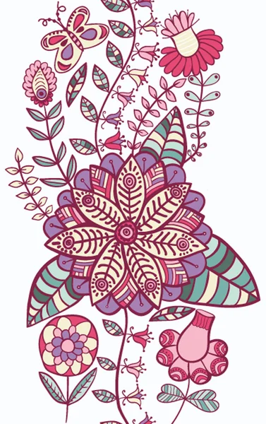 Вертикальная бесшовная текстура с цветами и бабочками. Меньше — стоковый вектор