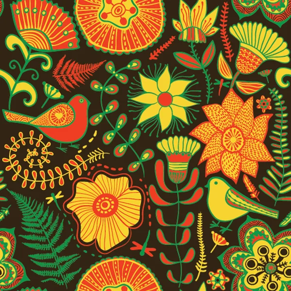 Textura perfecta con flores y palomas. Pateador floral sin fin — Archivo Imágenes Vectoriales