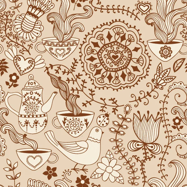 复古咖啡无缝模式，茶背景 — 图库矢量图片