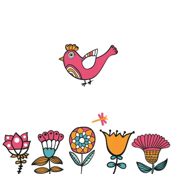 Romantyczny tło z ptakiem. ptak, karta kwiatowy z pl — Wektor stockowy