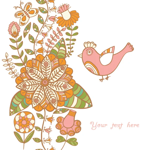 Винтажный романтический фон с птицей. Птица, цветочная открытка с пл — стоковый вектор
